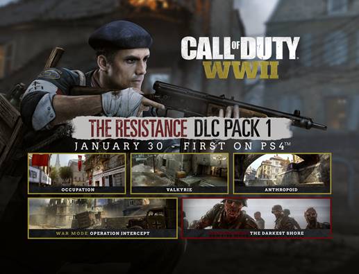 FIRST CALL OF DUTY: WWII DLC PACK THE RESISTANCE EMERGES TODAY